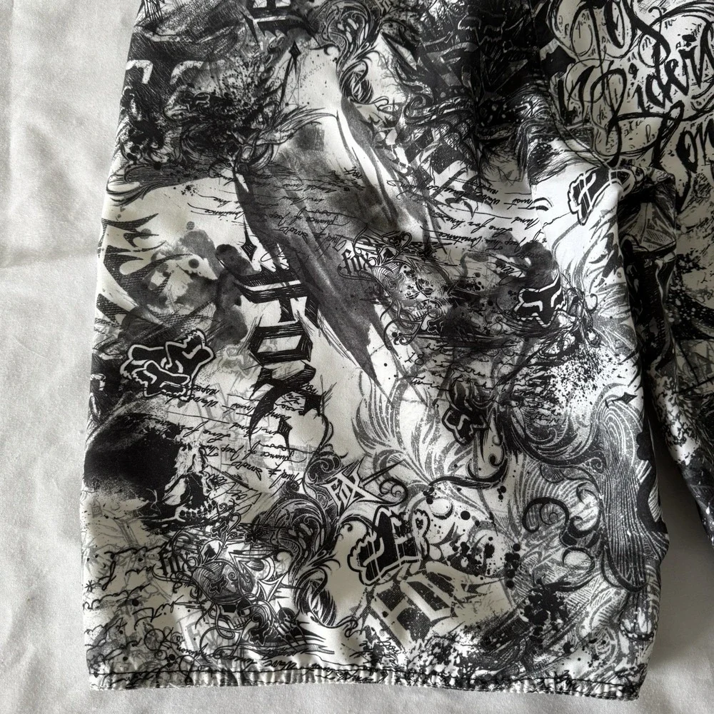 Y2K Fox Riders Co Mens Board Shorts Black White Skater Surfer Beach Size 34